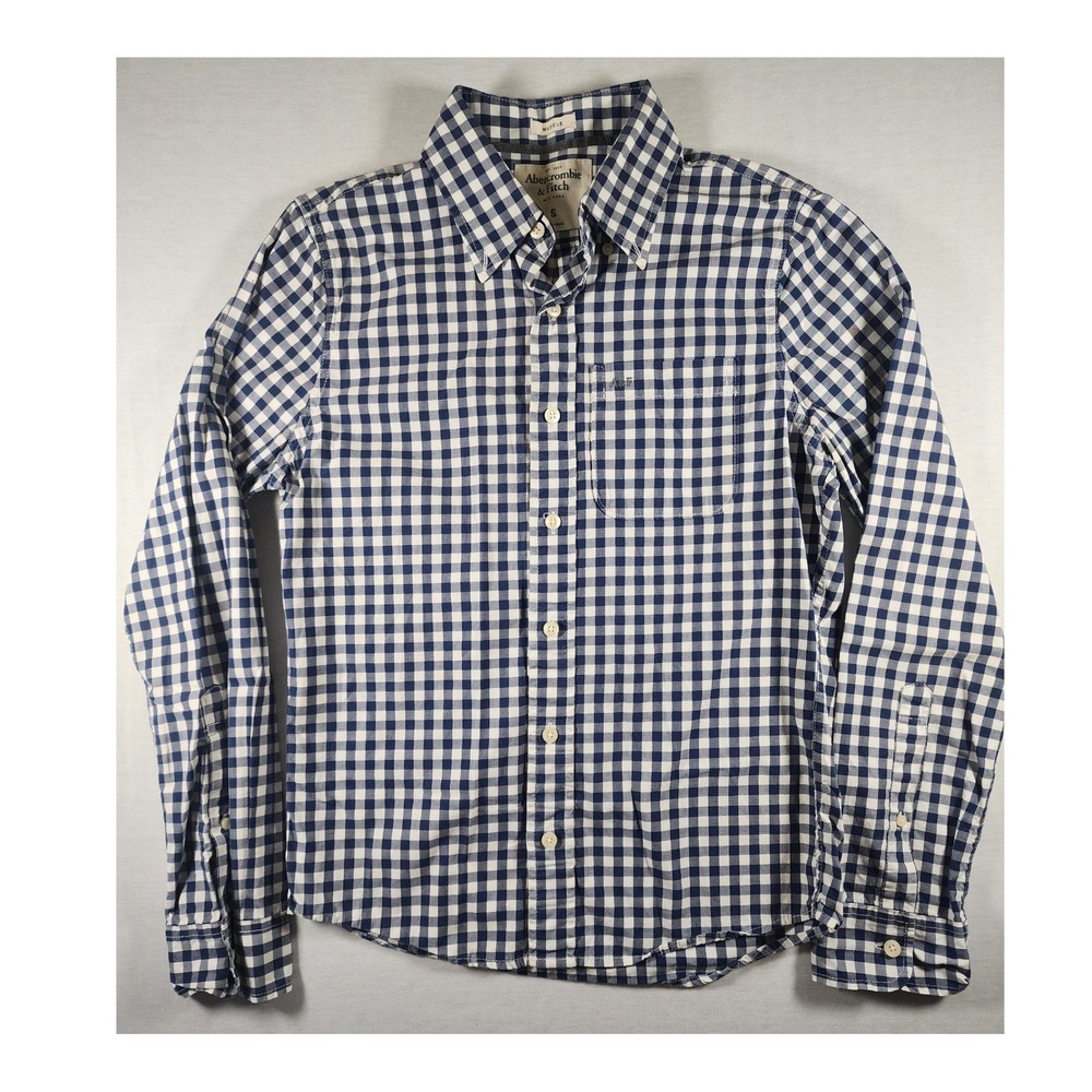Abercrombie & Fitch Mens Muscle Fit Gingham Button Down Shirt‎ Navy White Small